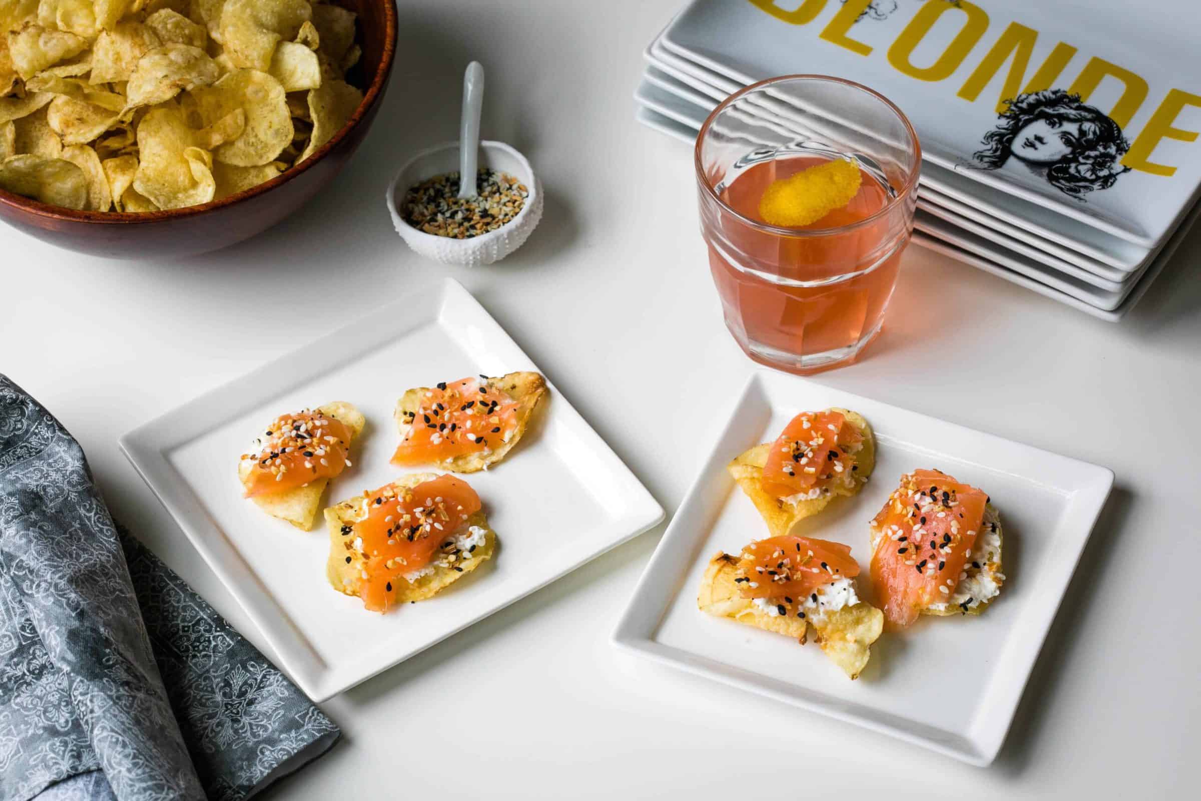 Smoked Salmon Potato Chips with Everything Bagel Seasoning