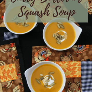 pinterest image of coconut curry squash soup