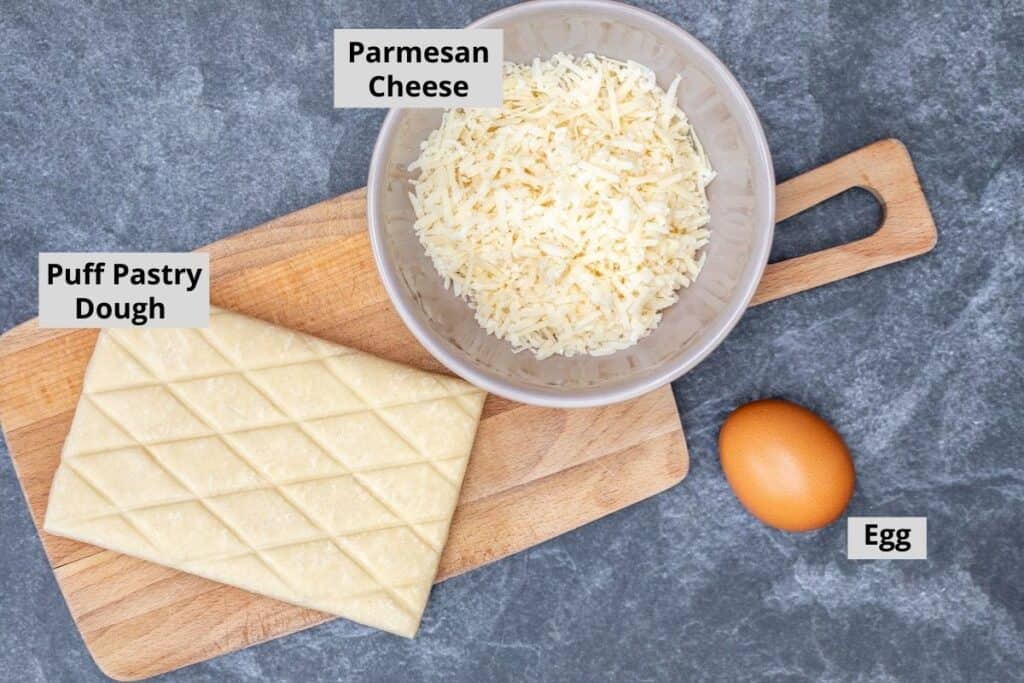 puff pastry dough, egg, and parmesan cheese