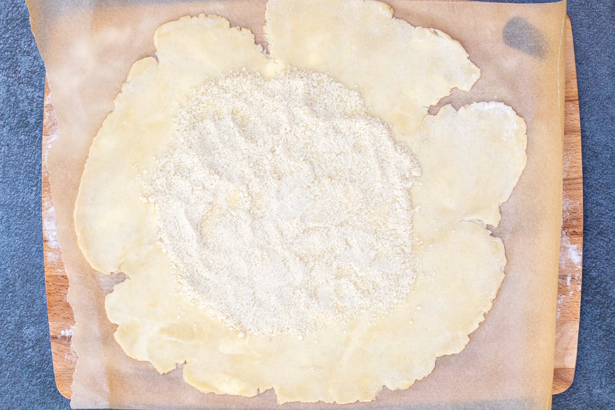 rolled out dough with almond flour