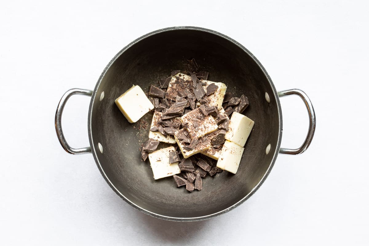 chopped butter and chocolate in saucepan