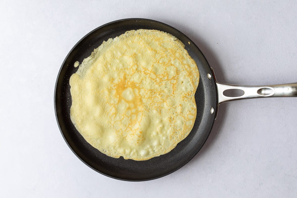 crepe in crepe pan after flipping