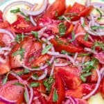 plate of tomato salad with onions