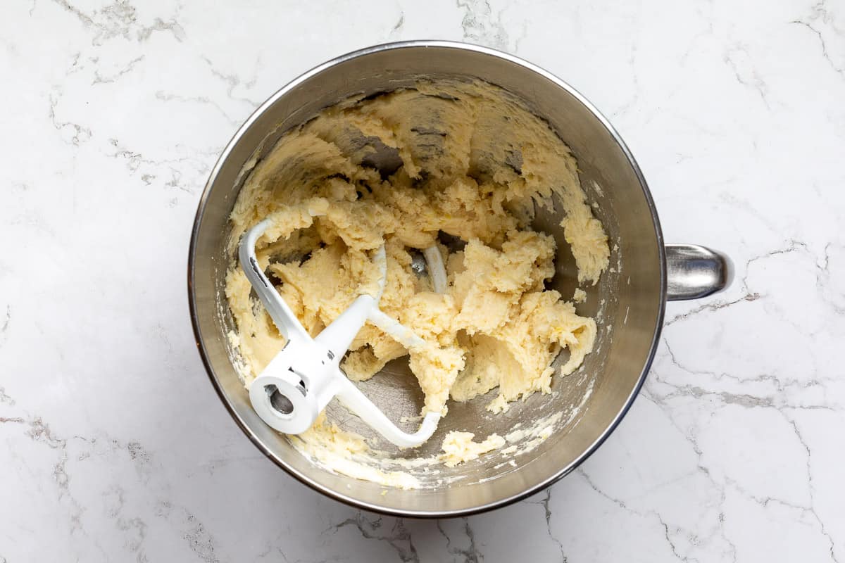 creamed butter, sugar, and lemon juice in mixer bowl.