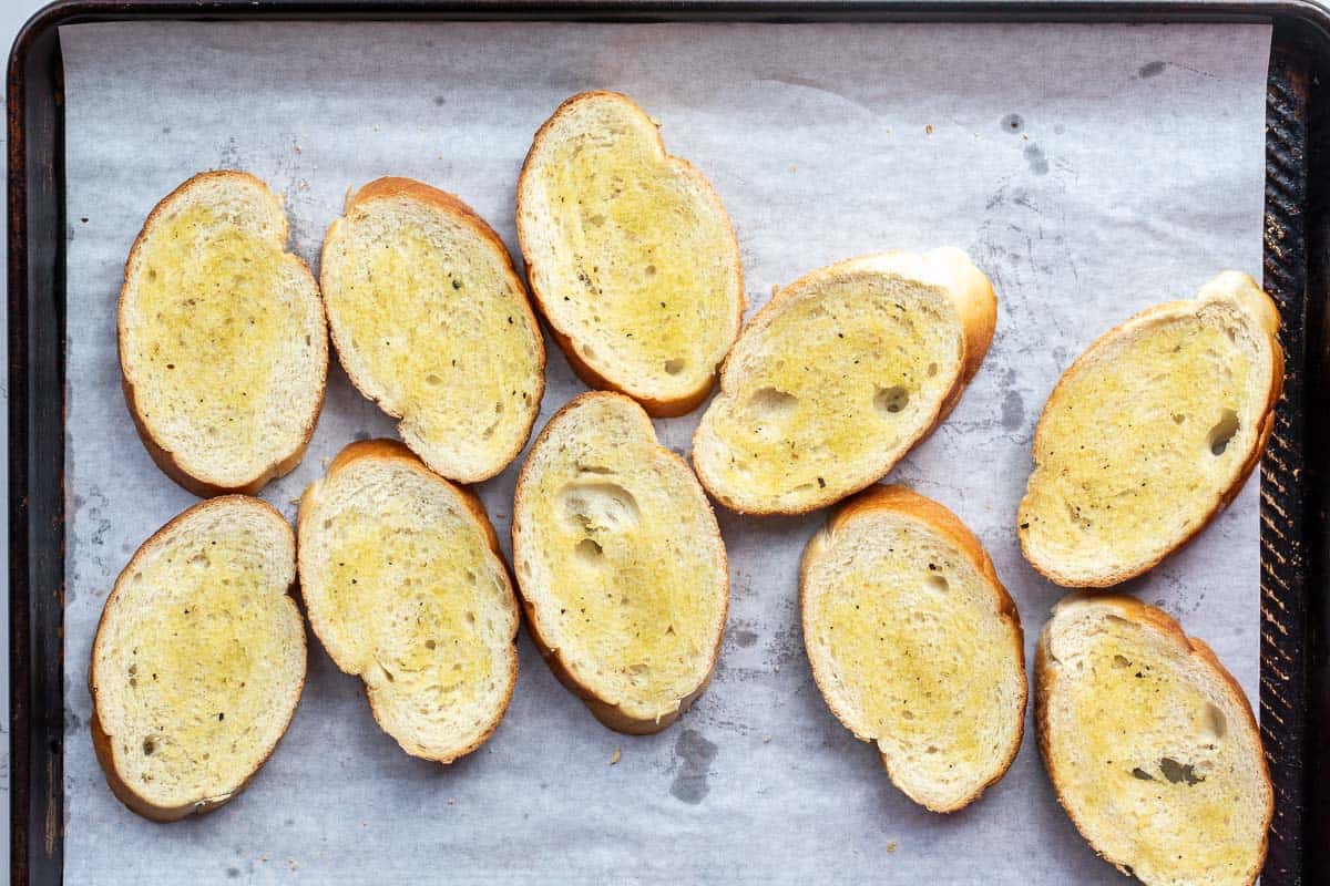 baked Italian bread toasts for bruschetta.