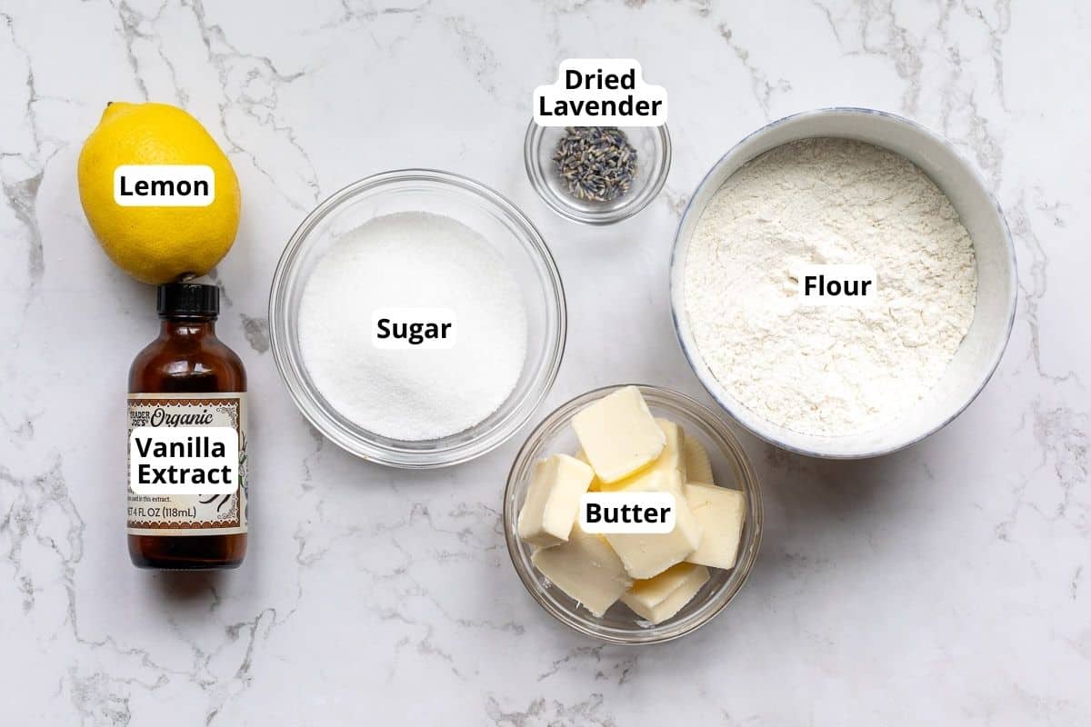 lemon, vanilla extract, sugar, flour, butter, dried lavender.