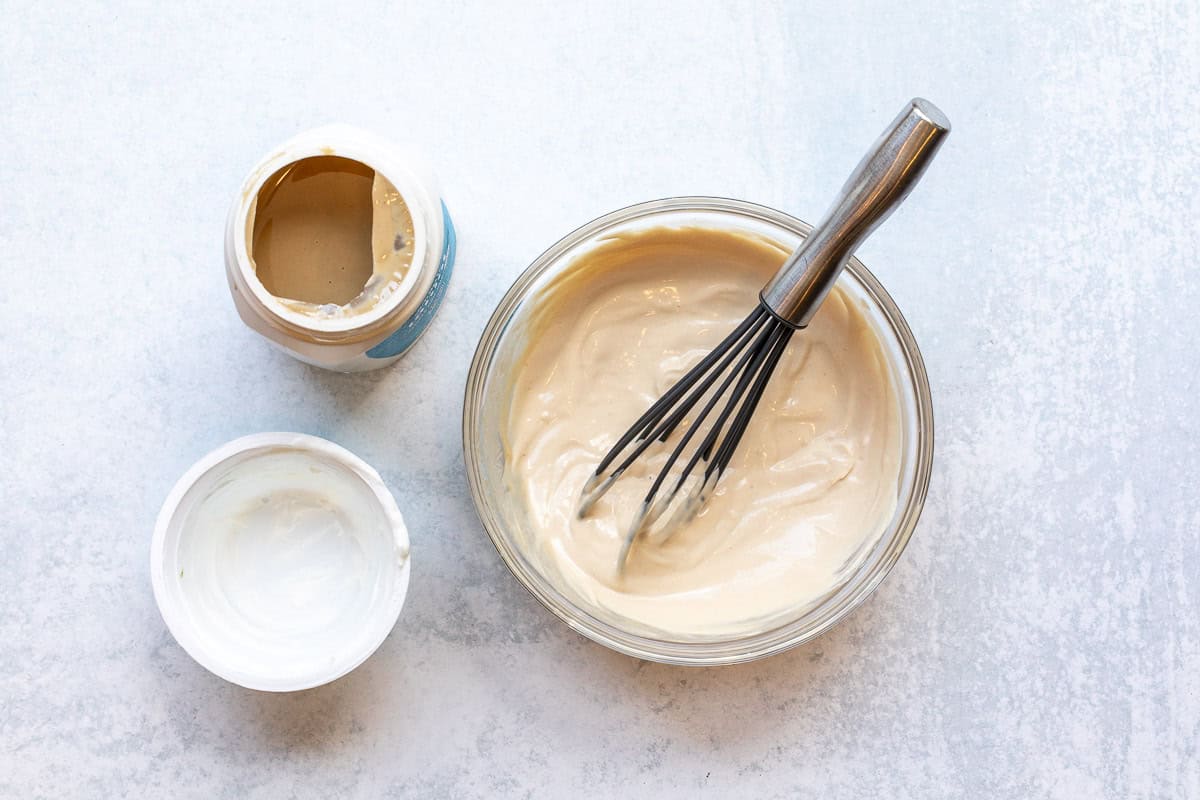 bowl with mixed tahini and yogurt and whisk.