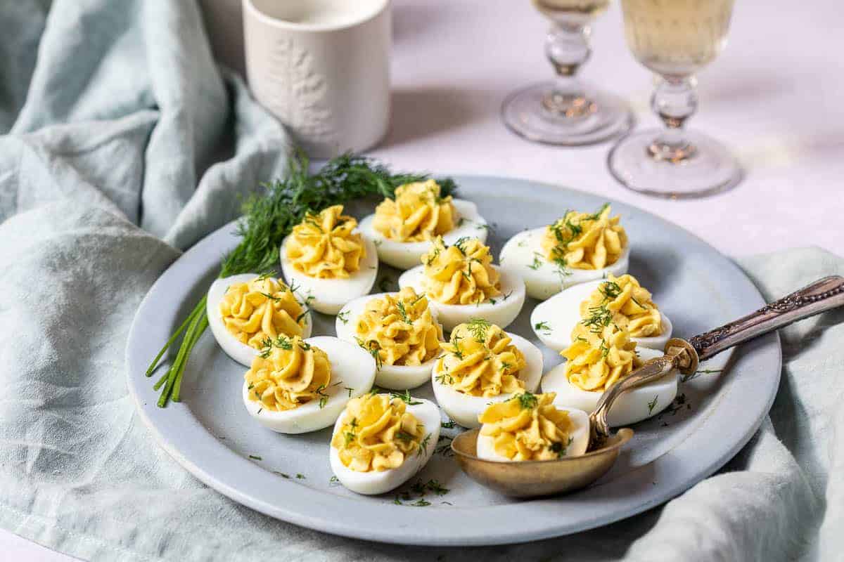 plate of truffle deviled eggs.