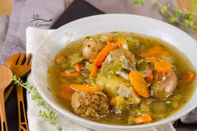 Cooking, crock pot, Food, gluten-free, healthy, leeks, meatballs, meatless, Meatless Monday, potato, recipe, slow cooker, soup, vegan, vegetarian