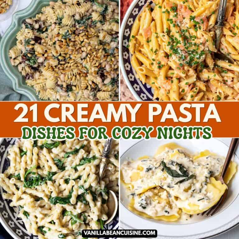 Collage of creamy pasta recipes.