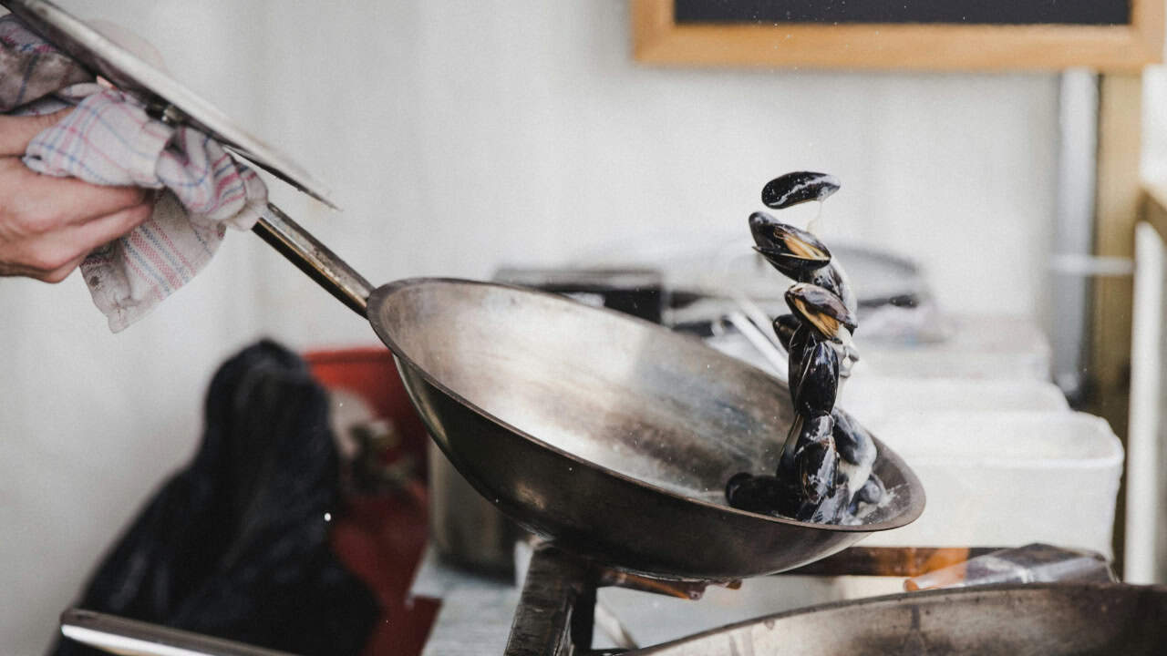 Cooking mussels french food