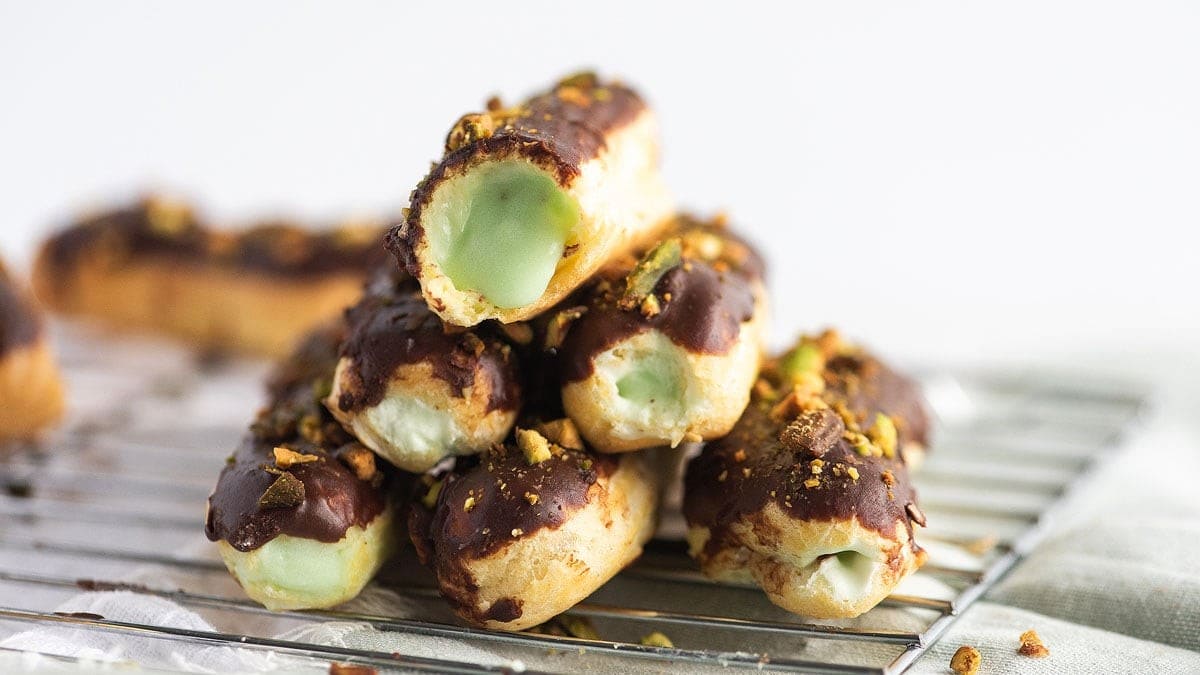 Easy Chocolate Pistachio Eclairs