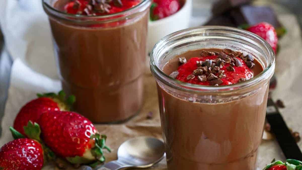 Chocolate Mousse with Strawberry Topping
