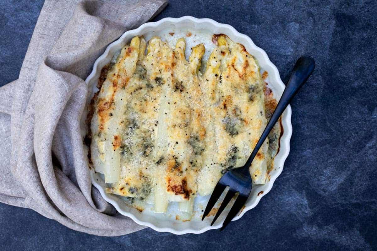 White Asparagus Roquefort Gratin