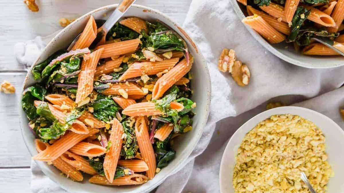Lentil Pasta with Garlicky Greens
