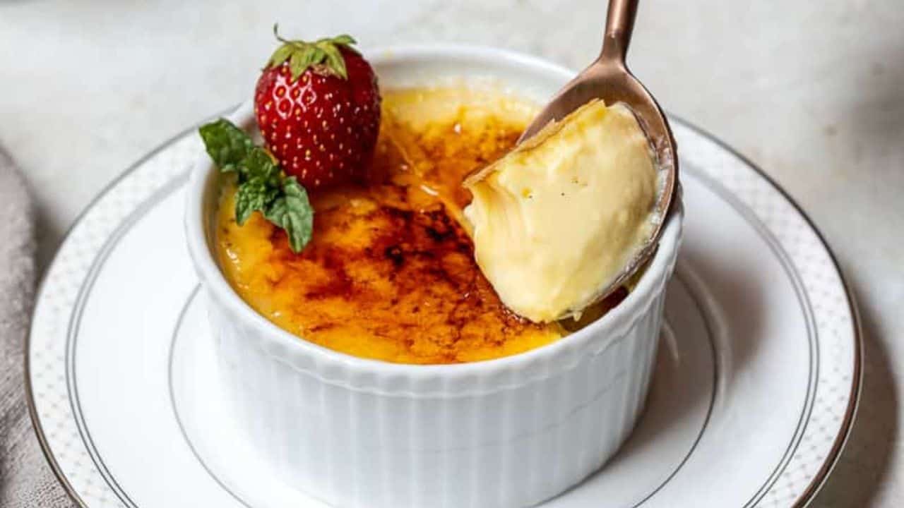 A close up shot of creme brulee.