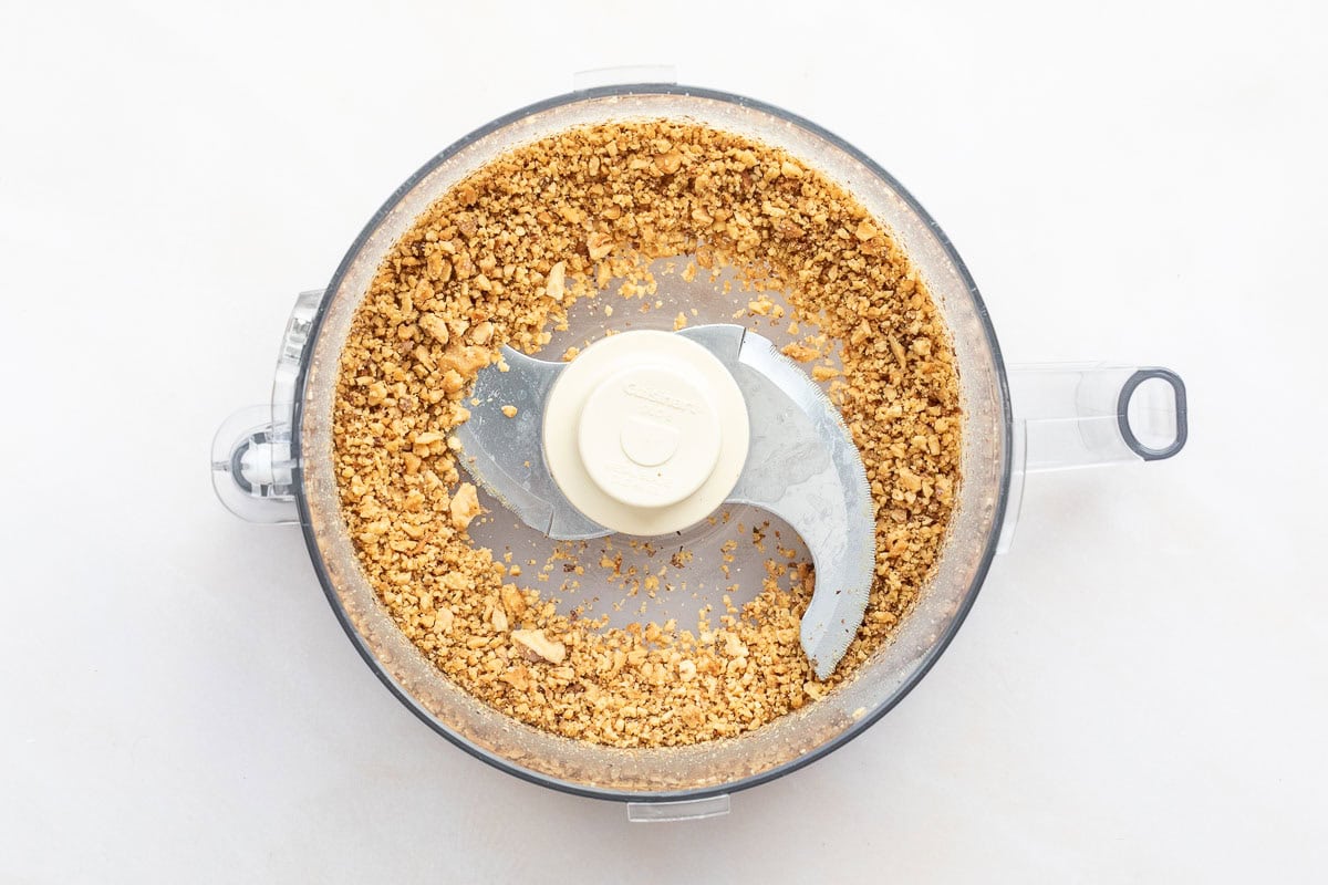 toasted walnut pieces blitzed in a food processor bowl.